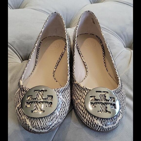 Tory Burch Reva Logo Black Pewter Cobra Ballet Flats Women Shoe 5.5 New 11158609 - Picture 14 of 14